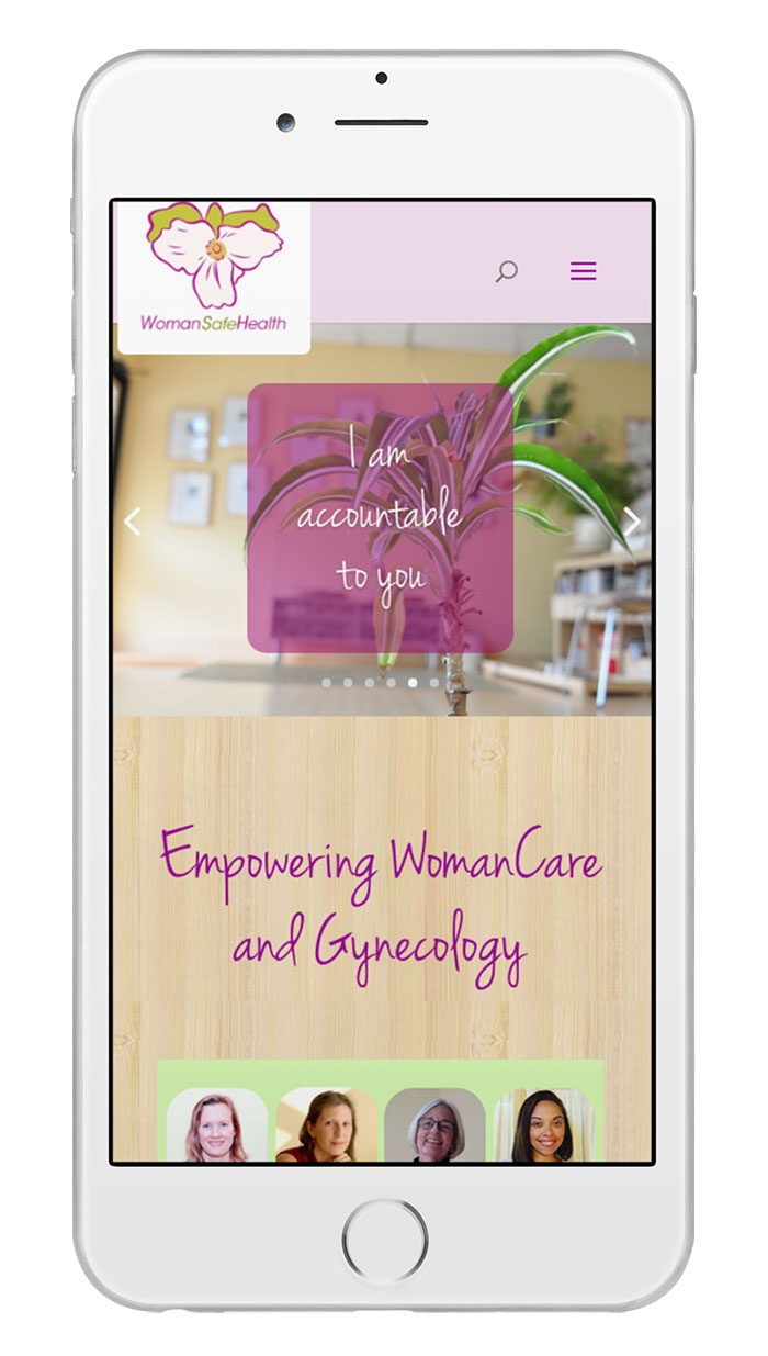WomanSafeHealth site on an iPhone