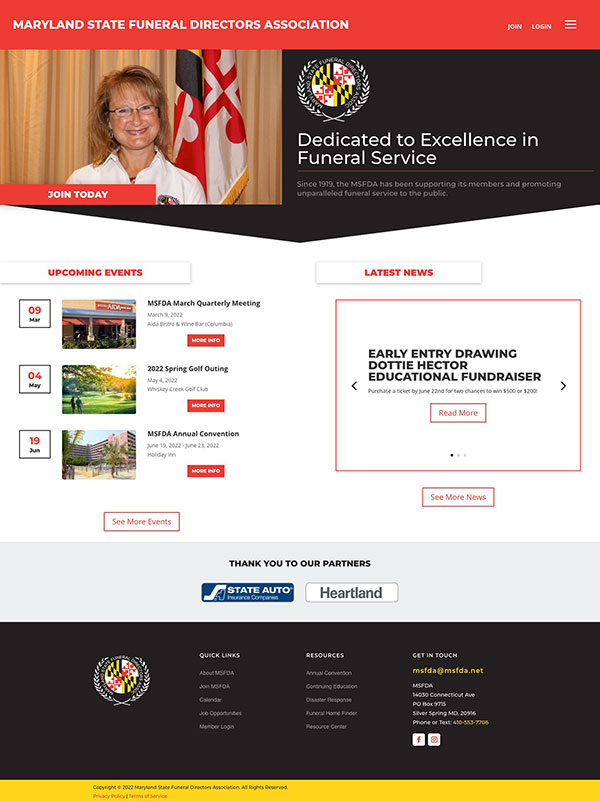 Maryland State Funeral Directors Association website home page